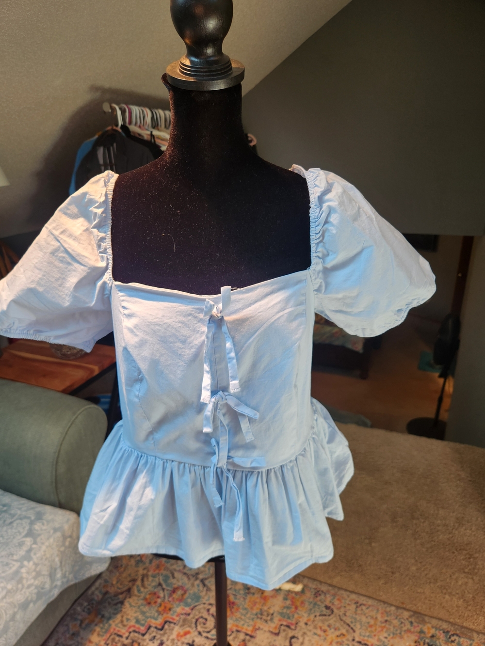 Francesca's Light Blue Smocked Top Large Cotton Blend!